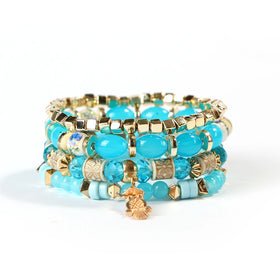 Wholesale Certified Bohemian Ethnic Glass Beaded Bracelet for Women Vintage Heart Flower Charm Stretch Bracelet Jewelry