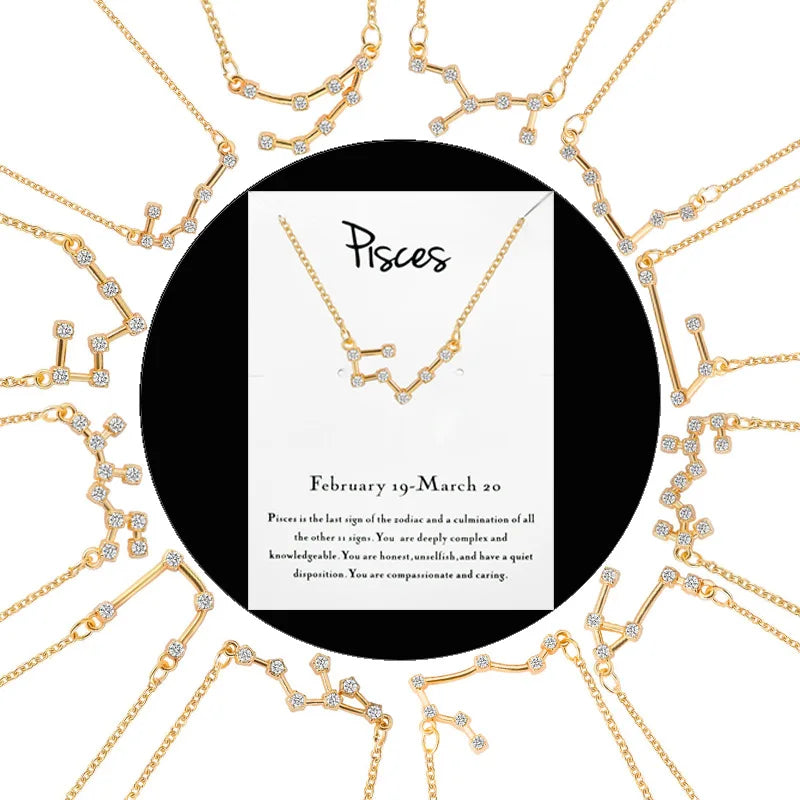 Birth Gift Celestial  Horoscope Zodiac Crystal Pendant Star Sign Jewellery Necklaces with Card
