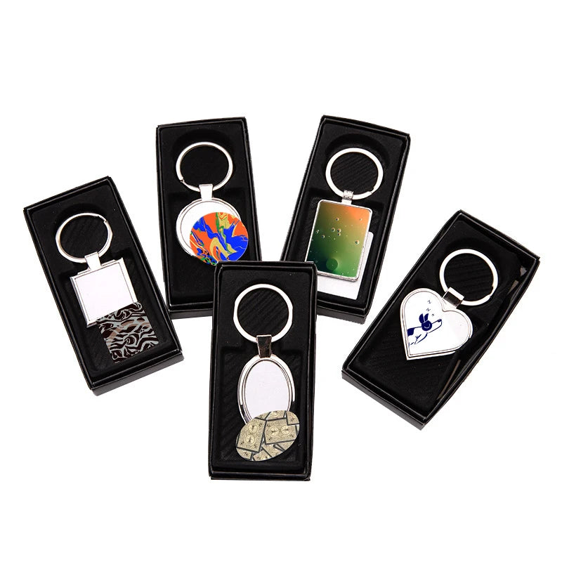 HOCAYU Personalized Wholesale White Round Metal Sublimation Keychain Blanks with Packaging Box MegaBDM