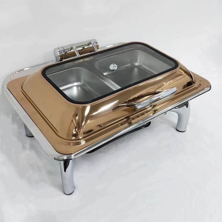 Cathering Equipment Hydraulic Hinge Stainless Steel Rose Gold 9L Shaffing Dish Buffet Heaters Chafing Dish Food Warmer