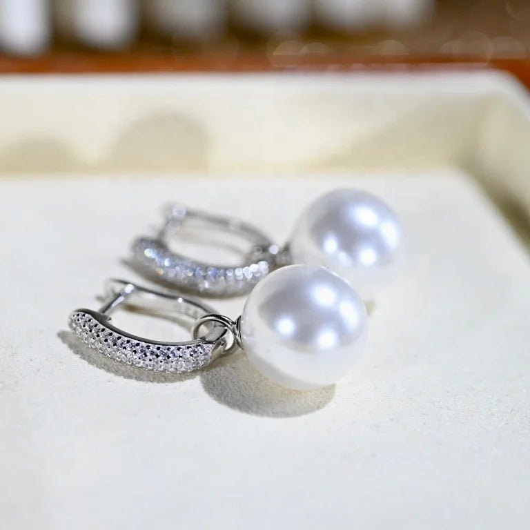 E2214 11-12mm DIY Natural Freshwater Pearl Charm Earrings Mounting Accessory 925 Sterling Silver Gold Plated  Jewelry for Women