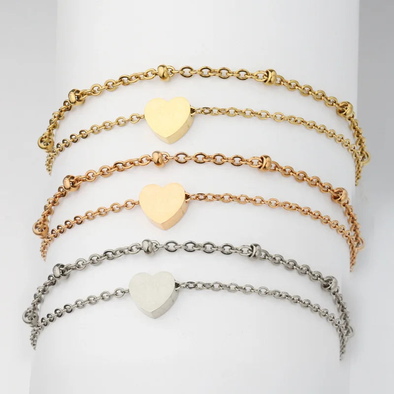 High Quality Jewelry Wholesale Link  Beads Chain Stainless Steel Anklets Heart Pendant Foot Jewelry for Women