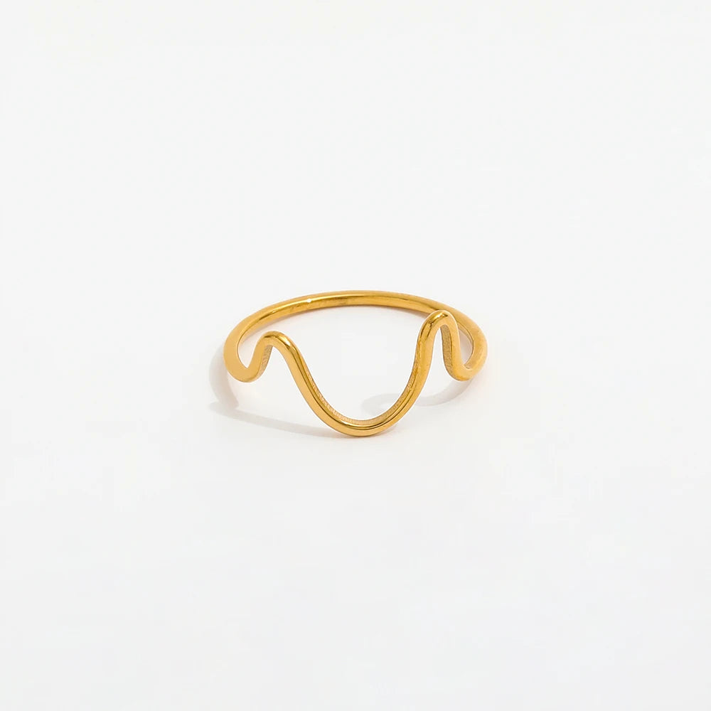 Joolim Jewelry 18K Gold Plated  Stainless Steel Line Big Wave Rings for Women