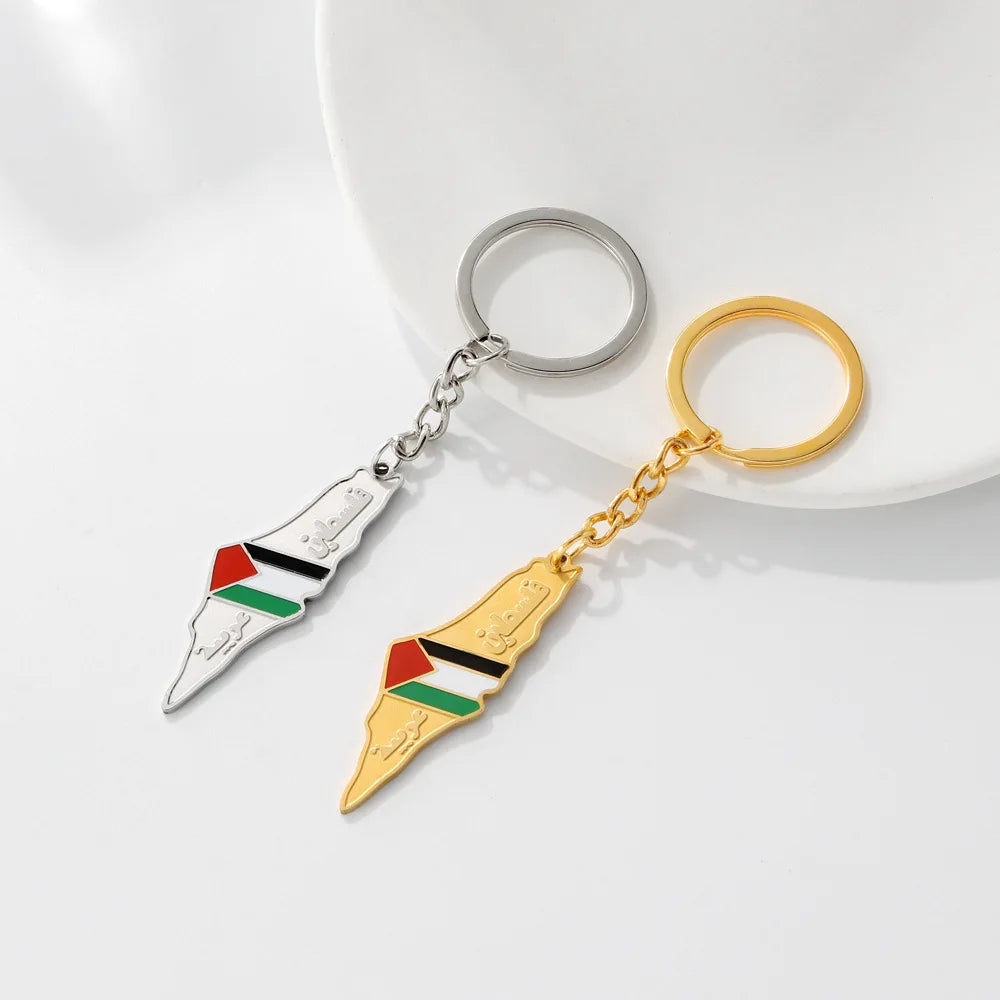 Manufacturer Stainless Steel Palestine Country Map Charm Keychain 18K Gold Plated Palestine Map Pendant Keyring Key Chain