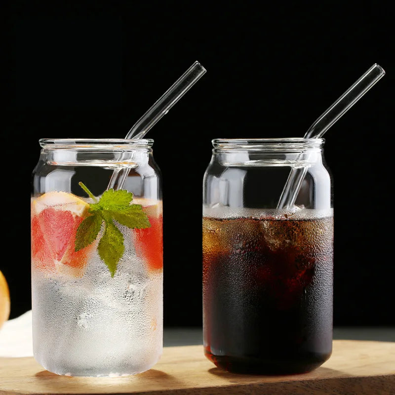 High Quality 300ml 500ml Lead-free Straw Beer Can Shaped Glass Beer Can Glass with Lid