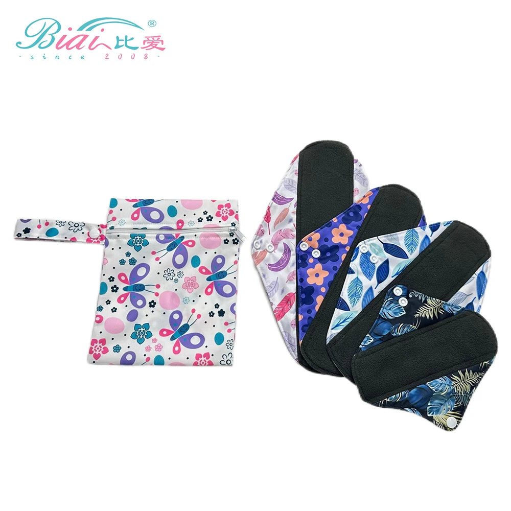 5pcs/set Washable Bamboo Charcoal Reusable Winged Panty Liners Suit Super Absorbent Breathable Soft BIAI Brand
