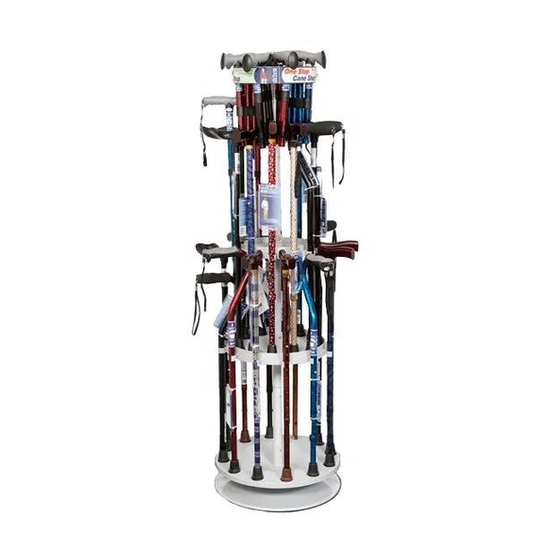 Retail Store 3 Tiers Rotating Metal Walking Sticks Display Stand Hiking Poles Cane Display Shelf Rack
