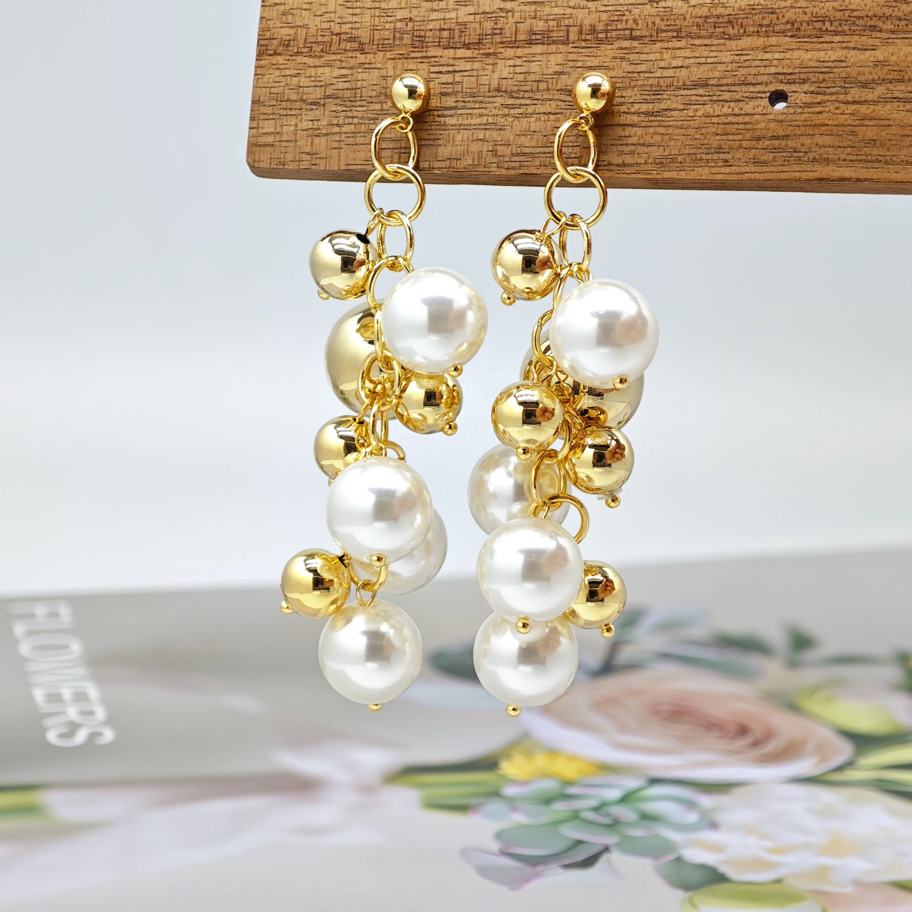 Ilona Customizable 18K Gold Plated Drop Earrings Long Ball Pearl Pendant Fashionable Women's Personalized Design Jewelry