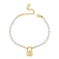 Latest 14K Gold Plated Stainless Steel Jewelry Pearl Padlock Bracelet B202210