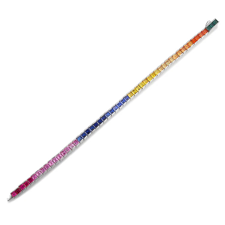 Wholesale New Coming Real 925 Sterling Silver Charm Rainbow Tennis Bracelet for Women
