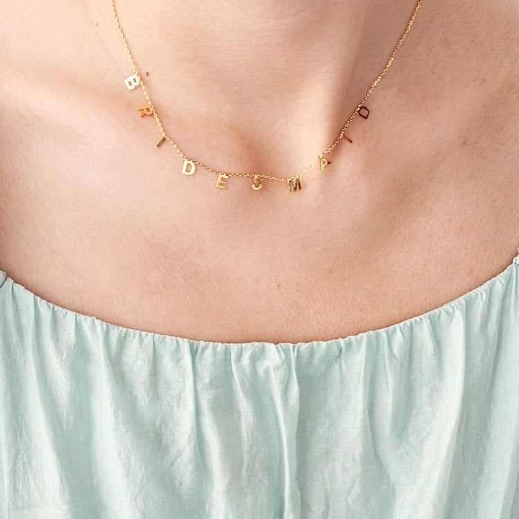 Hot Selling Custom 16k Gold Plating Initial Letters Necklace Simple Women Pendant Chain Necklace