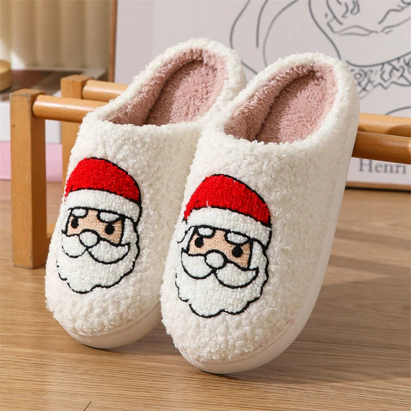 2024 New Arrival Home Slippers Cozy Plush Indoor Shoes Santa Xmas Tree Pattern Warm Cotton Winter Slippers Christmas Wholesale