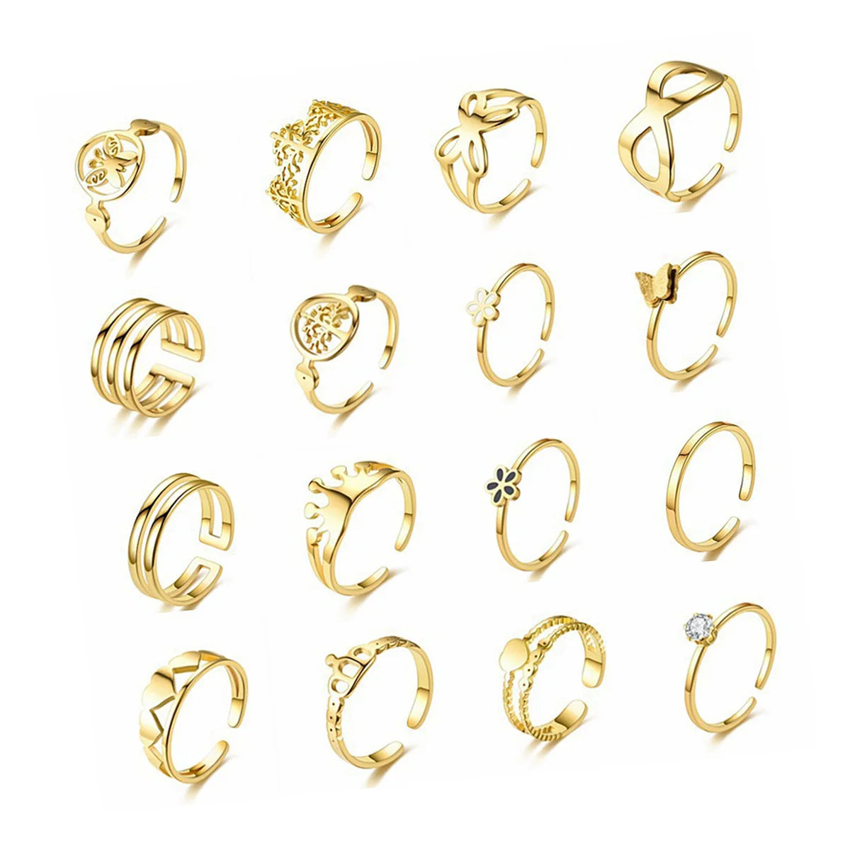 Stackable Dainty Gold Color Star Moon Ring Set With Diamond Pearls Boho Rhinestones Gifts Rings Set Festival Bohemian Rings Set