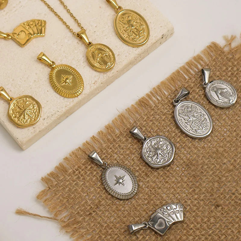 Wholesale Children's Stainless Steel Trendy Compass Coin Cross Poker Star Angel Pendant Accessories Necklace Charms Jewelry