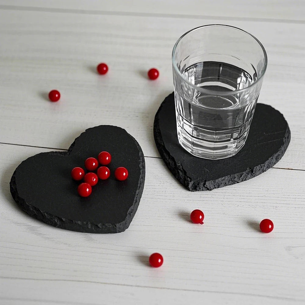 Custom Wholesale Natural Black Blank Heart Shape Slate coaster for Drink