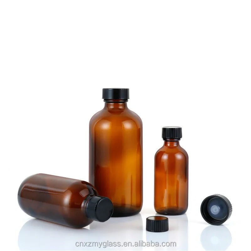 Wholesale 2oz 4oz 60ml 120ml Brown Round Glass Boston Bottles with Screw Cap Empty Glass Bottles for Sale
