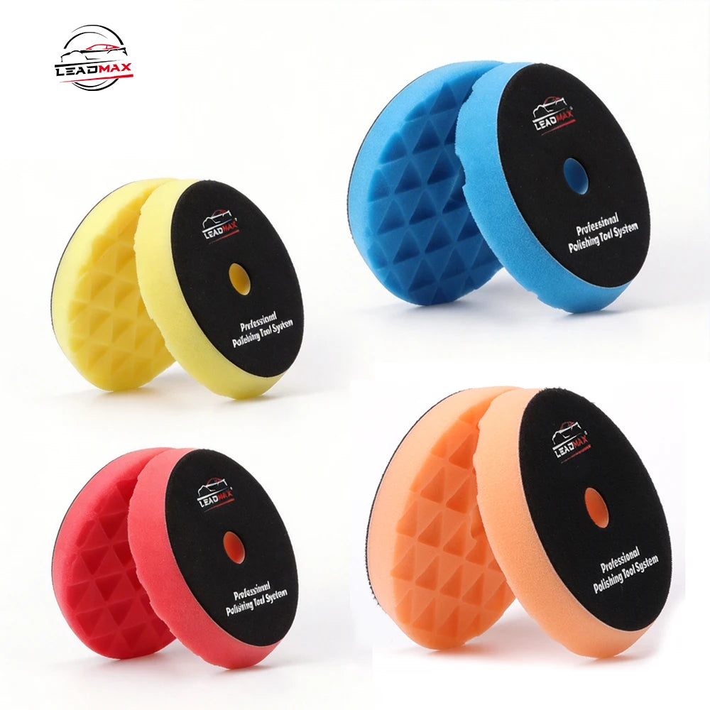 LEADMAX 5-inch & 6-inch Auto Polishing Sponge Foam Pads OEM High Grit 100 Medium Abrasive Buffing Waxing Polisher Detailing