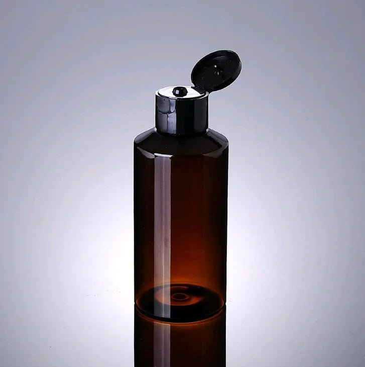 150ml PET Amber Cosmetic Packaging Plastic Bottles with Black Flip Top Cap