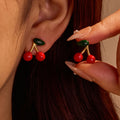 New Arrival Exquisite Golden Stainless Steel Stud Earrings Waterproof Cute Cherry Ear Studs for Trendy Kids Gift