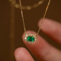 Real Gold Plated Women S925 Vintage Style Emerald Color Zircon Necklace