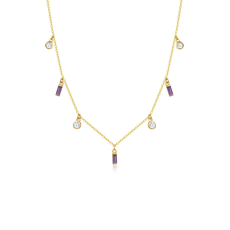 925 Sterling Silver Gold Plated Chain Necklace Jewelry Emerald Geometric Cube Zircon Custom Necklace for Women