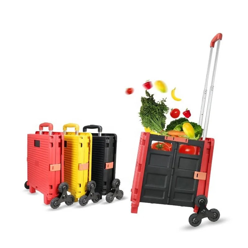 BAOYU Portable 6 Wheels Small Shopping Carts Trolley Box Plastic Foldable Shopping Trolley