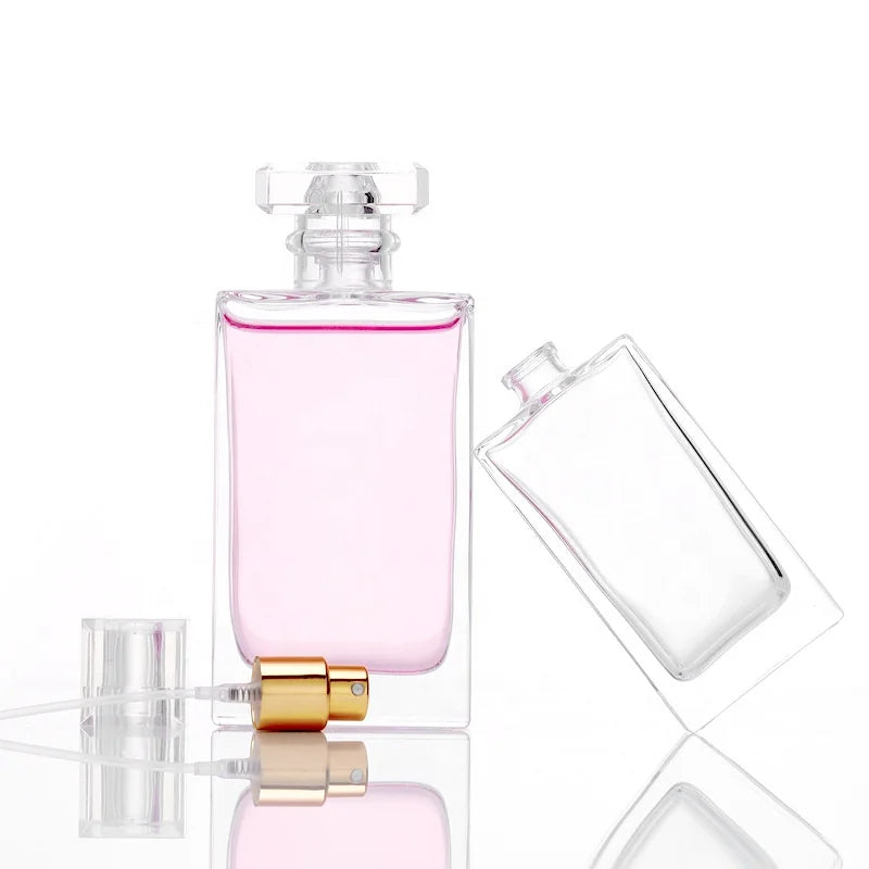 Luxury Packaging Glass Perfume Bottles 30ml 50ml 100ml Square Empty Refillable with Pump Sprayer