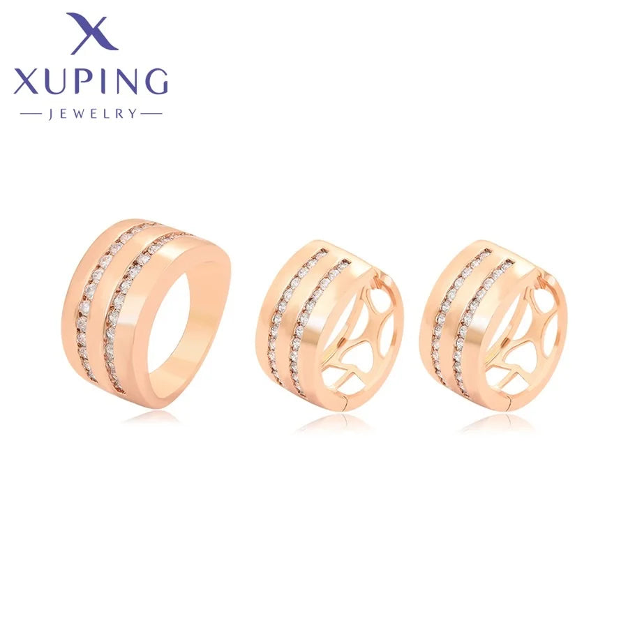 64980 Xuping Jewelry Rose Gold Color Plated South America Black Women Jewelry Set