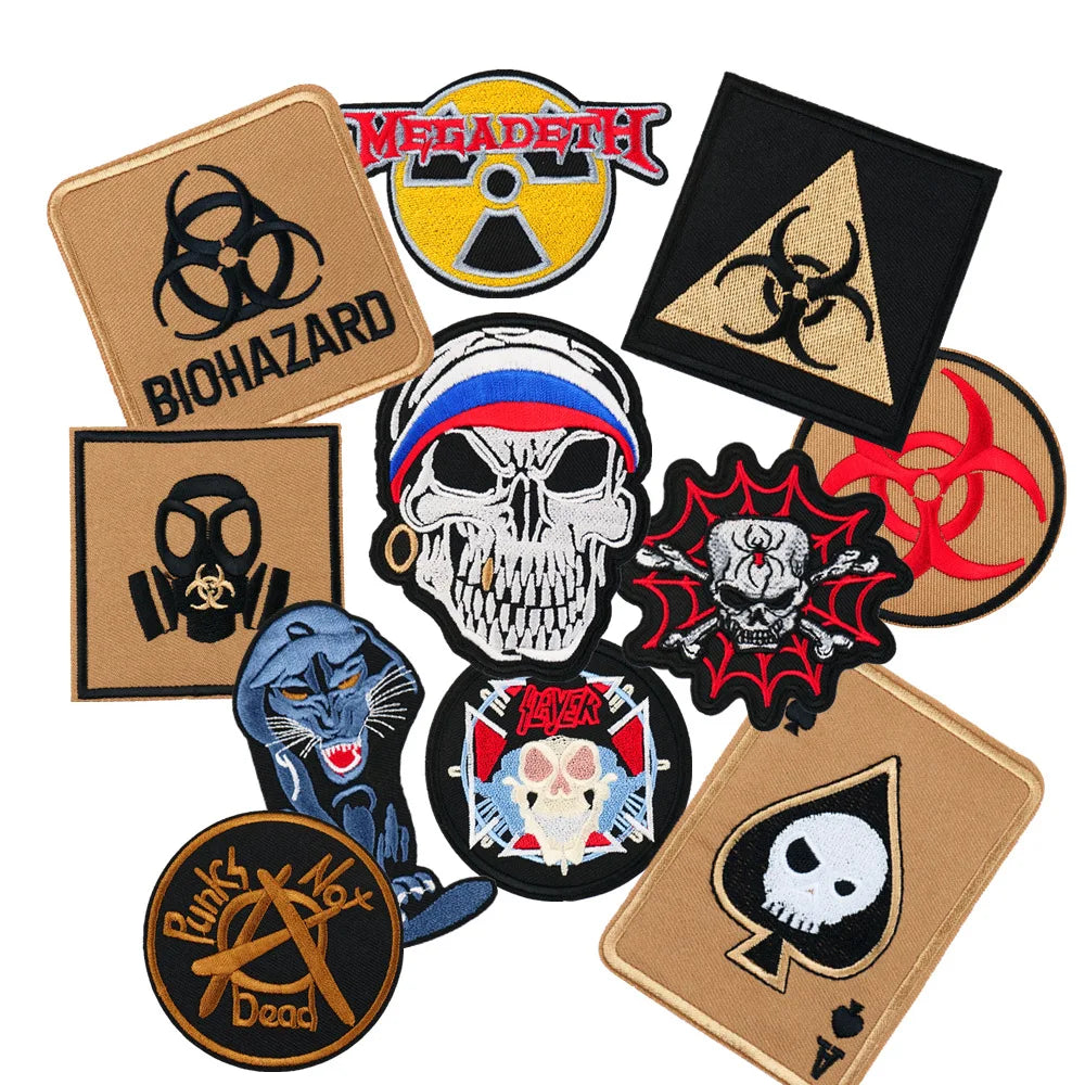 Iron on Punk Style Twill Embroidery  Rock Hazard Skull Poker Patch for Clothing  Bag Jeans Decoration