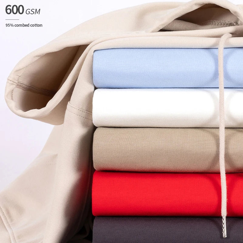600 GSM Combed Cotton Fleece Hoodies Custom logo Oversized Heavyweight Hoodie for Men