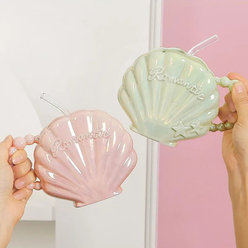 Solhui 3D Sea Shell Conch Ceramic Pottery Style Coffee Mug Custom Ceramic Mug Pearl Glazed