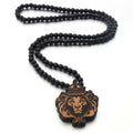 DIY logo Laser Engraved Wood Bead Necklace Lion Pendant Hip Hop Wood Necklace