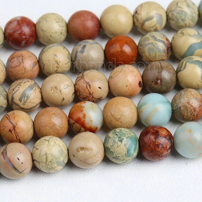 Wholesale Natural Aqua Terra Jasper Stone Loose Beads Sea Sediment Jasper Bead Strand for Jewelry Making 4mm 6mm 8mm 10mm