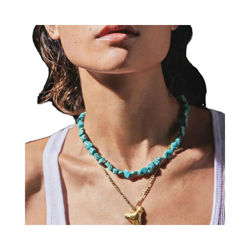 2022 Stylish Handmade Turquoise Beaded Choker Necklace Bohemian Natural Stone Jewelry for Women for Wedding or Gift