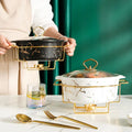 Marbled Gold Pattern Ceramic Soup Pot with Handle Newest Design Candle Holder and Dry Tableware for Household Use