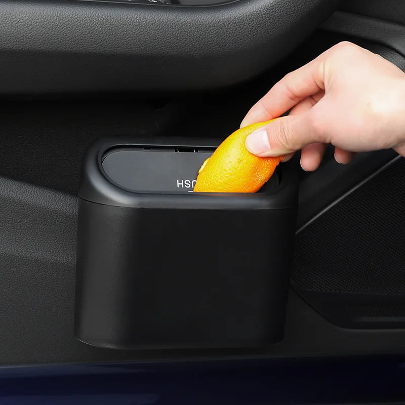 Mini Car Trash Can Waterproof ABS Plastic Storage Bin with Lid Door Side Hanging Covered Multifunctional Rubbish Storage Box