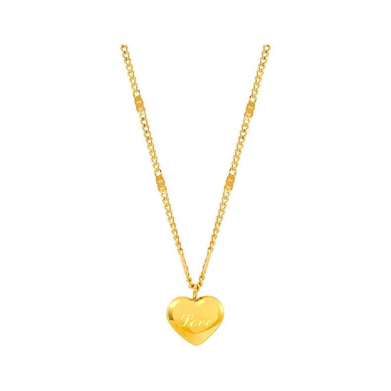 New Female Summer Necklace Gold Plated Stainless Steel Clavicle Chain with Heart Trendy Simple Temperament Jewelry