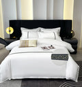 High Quality Customizable Embroidered Logo Cotton Bed Linen Sheets Bedding Set Double Duvet Cover for Hotel Bedroom
