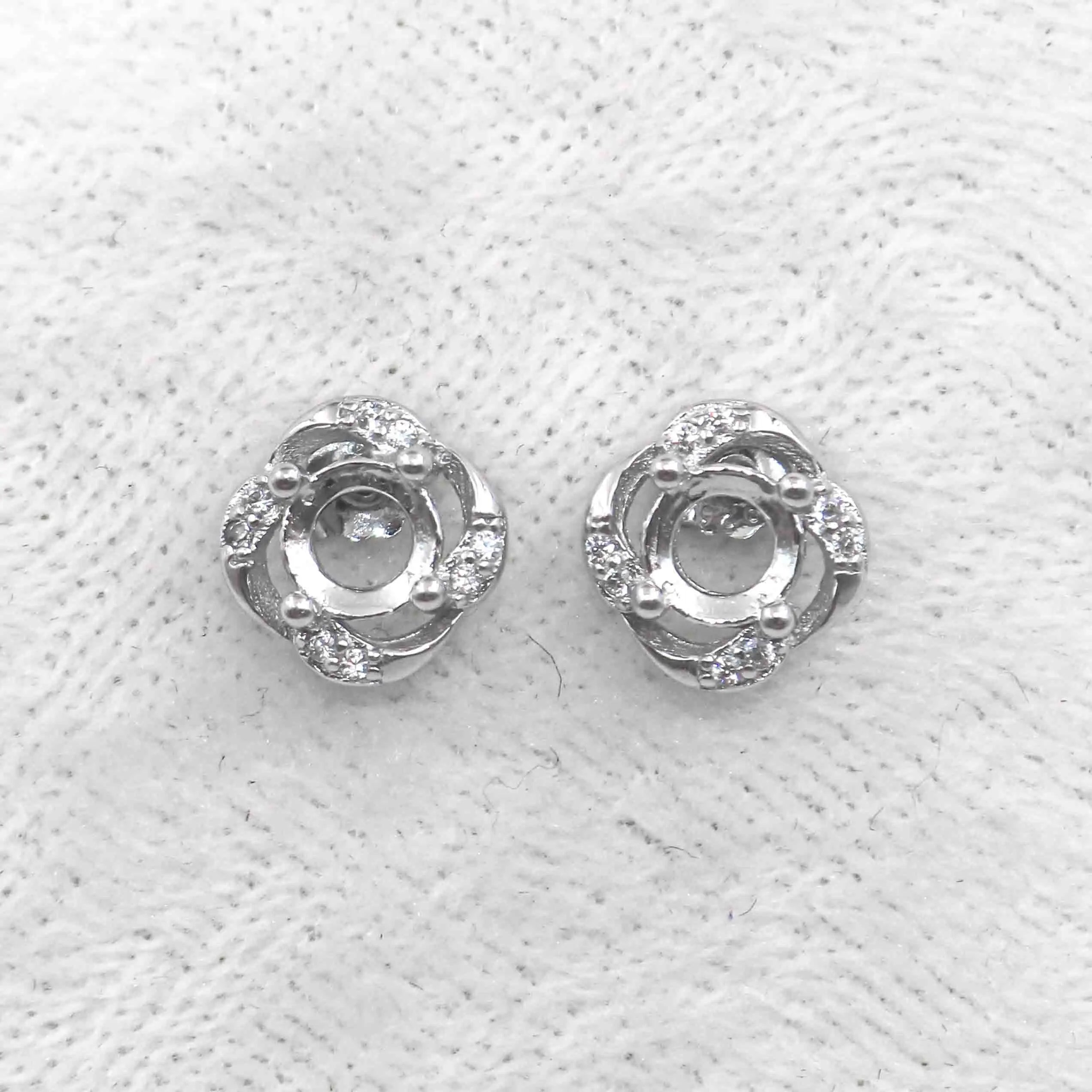 Sterling Silver 5*5mm Semi Mount Stud Earrings Empty Frame Blank Claws Setting S925 Base Hold Without Center Stone for DIY Inlay