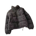 Stylish Warm Coat Women's Stand Collar Striped Loose Casual Jacket Corduroy Padded Jacket