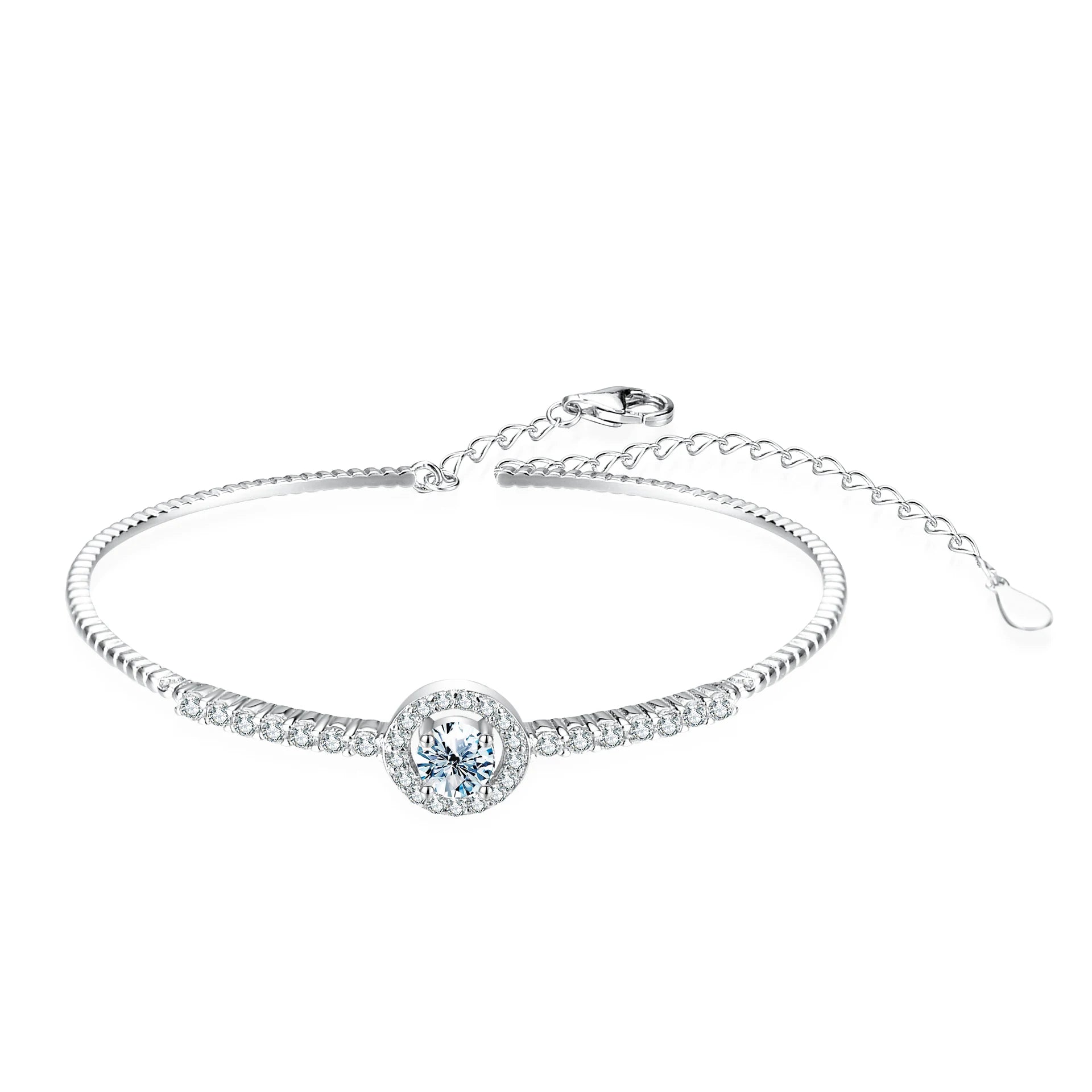 925 Sterling Silver Gra Certified 0.5CT Lab Diamond Round Shape halo Charm Moissanite Bangle Bracelet Women Luxury Fine Jewelry