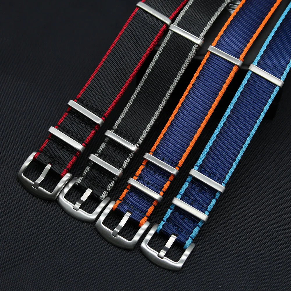 1.4mm Thick Replacement Nylon Watch Strap Glossy 20mm 22mm Seatbelt Wrist Band Breathable Fabric Watchbands MegaBDM