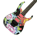 Custom 7V Electric Guitar with Peony Flower Body and Black Bridge Tremolo Pink Pickups Made From Maple Material