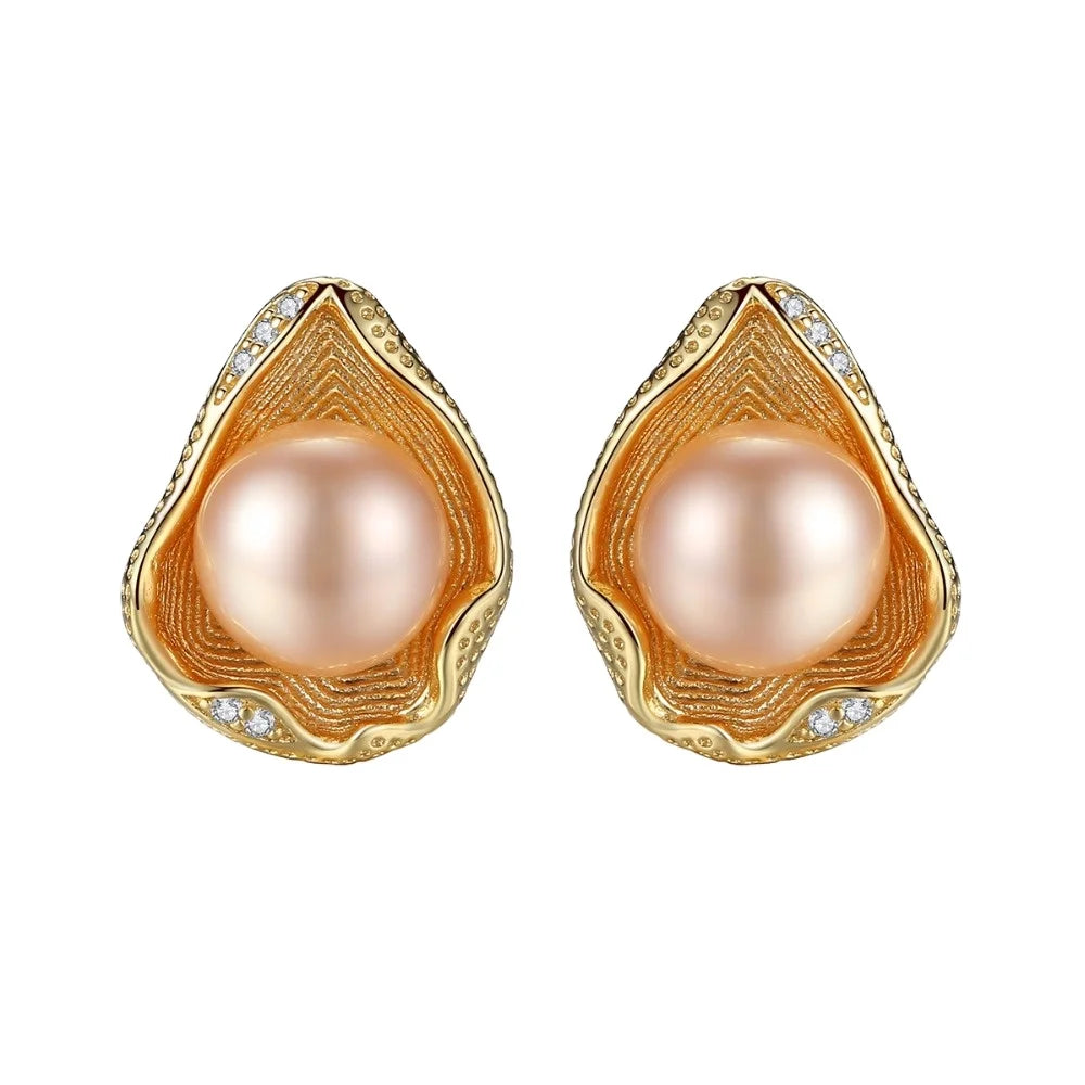 PAG&MAG Wholesale Vintage Style Nest Shape Silver Stud Earring Filled Into a Natural Pearl Earring for Women Anniversary's Gift
