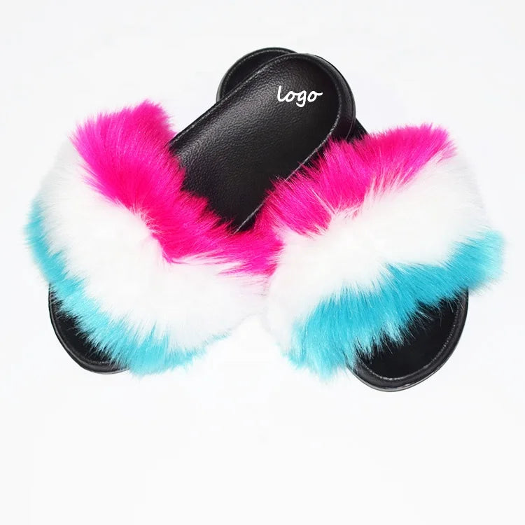 Women Solid Color Home slippers Warm Cross Soft Plush Furry Faux Fur House Shoes