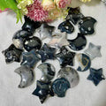 Black Flower Agate Healing Gemstone Crystal Carving Crafts Wholesale Crystal Star Moon Heart Crystal Pendants