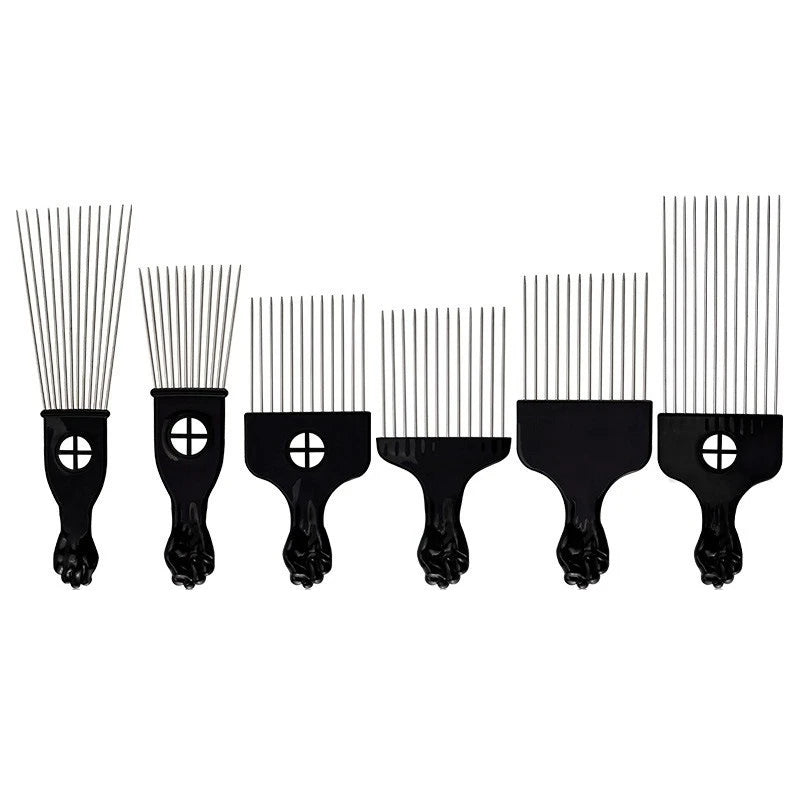 Professional Barber Hair Styling Afro Comb Plastic Handle Metal Tooth Hairdressing Curly Hair Pick Tools for Black Man