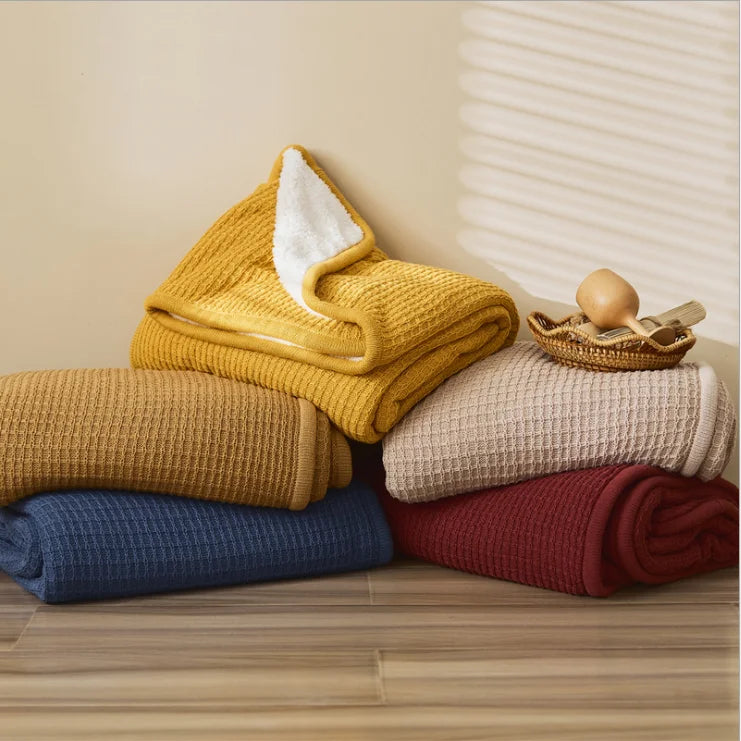 Dwy Baby Crochet Cotton Soft Sherpa Thick Waffle Thermal Baby Cable Knit Sherpa Blanket Winter Blanket for Kids Adult Home Decor