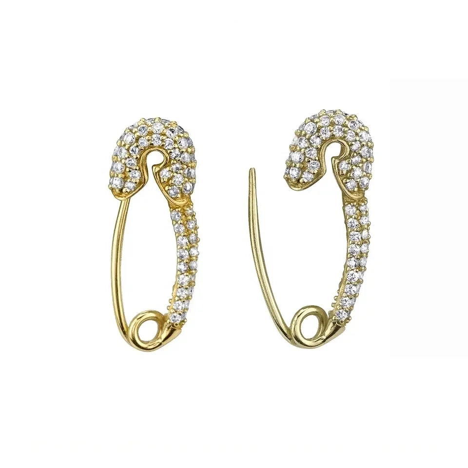 LOZRUNVE Custom Jewelry 925 Sterling Silver Delicate Full Pave CZ Small Safety Pin Earring Wholesale