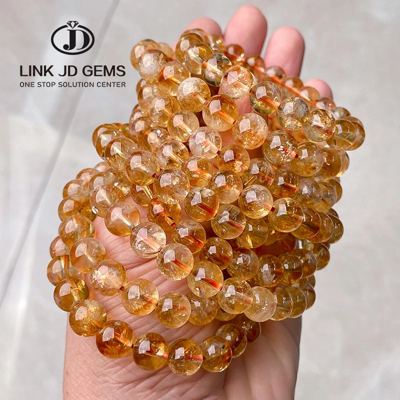 JD Wholesale 8mm Round Gem Beads Charm Stretch Bracelets 2A Natural Golden Quartz Bracelet for Jewelry Gift